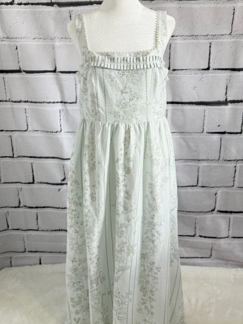 NWT Caroline Constas Linen Blend Floral Maxi Dress Mint Green Size S Cottagecore - Picture 4 of 15